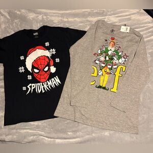 *NEW* 2 shirts MARVEL SPIDERMAN & ELF Christmas t-shirts unisex